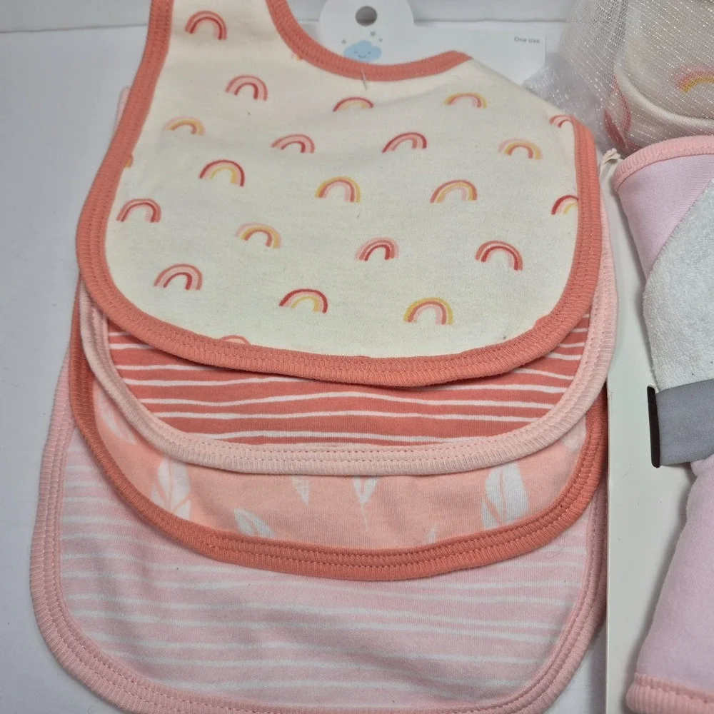 Cloud Island Coral Rainbow Print Infant Baby Shower Gift Set 17 Pcs Bib Towels